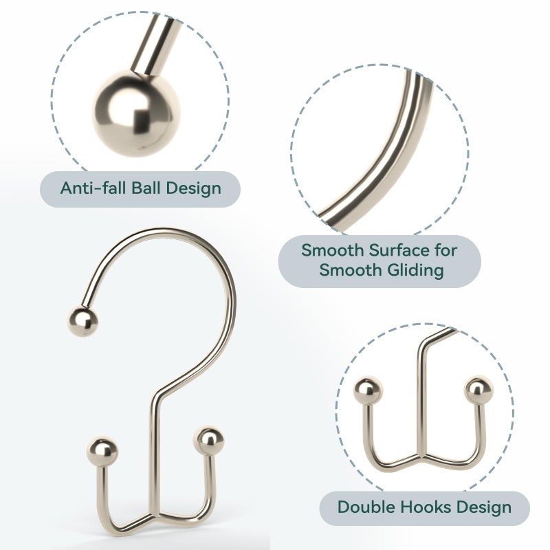 Goowin Shower Curtain Hooks, 12 Pcs Shower Curtain Rings, Durable Shower Curtain Rings Rust Proof, Double Glide Shower Rings for Curtain, Simple Shower Hooks for Shower Curtain & Liner, Brush Nickel - Image 5